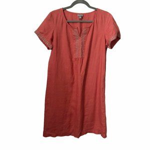 J. Jill Coral Embroidered 100% Linen Shift Dress